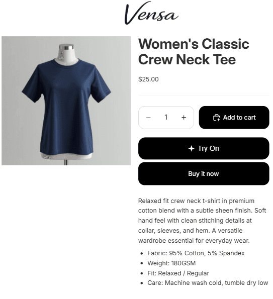 Product page with Try On button